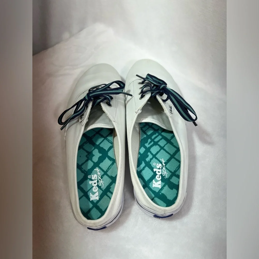 Keds Sport Mule White Canvas Sneakers Women’s Size 8 Slide In Blue & Green Laces
